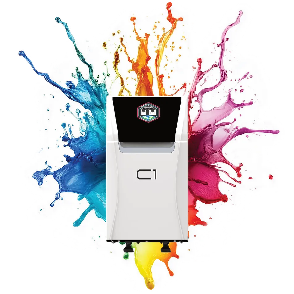 C1 Farbmischer und dahinter eine Farbexplosion