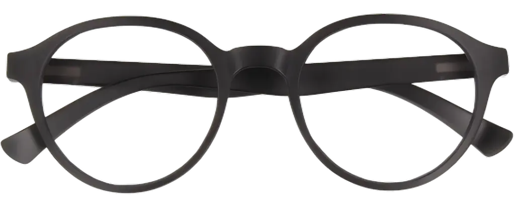 Brille in schwarz mit starken Rundungen